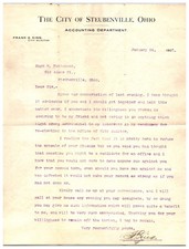Original 1907 - The City of Steubenville, Ohio Accounting Department Letter picture