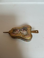 Antique French Porcelain Bellows Box Hand Painted Cherubs Putti Gilt Ormolu picture