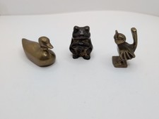 Vintage Miniature Solid Brass Animals: Duck, Frog, & Singing Bird Lot Of 3 picture
