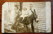 Rare C. 1910 (RPPC) Real Photo Postcard ~ Biracial Girl on Donkey w/her father picture