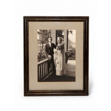 Antique Early 1900s Couple Photograph Vintage Wood Frame Edwardian Portrait picture
