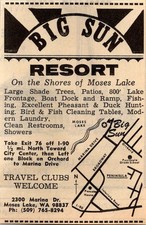 Big Sun Resort Shade Trees Patios Boat Dock Moses Lake WA 1974 Ad TAK6-S132 picture