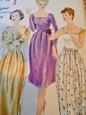 RARE 1950s Vogue Special Design Misses' Cocktail Evening Dress and Fichu Size 14 picture
