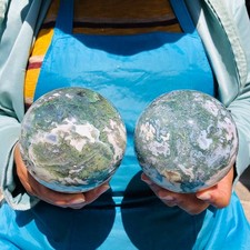 5.03LB 2pc Natural moss agate sphere quartz crystal polished ball healing decor picture