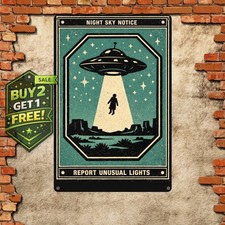 UFO Abduction Area Warning Wall Poster Metal Tin Sign 8x12 picture
