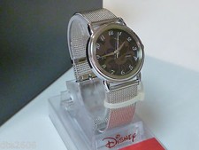 RARE NIB STUNNING JAZ WOMEN'S MICKEY MOUSE WATCH - SILVER MESH BAND - BLACK FACE picture