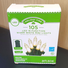 Holiday Time 105 LED 16-Function Warm White Mini String Lights, Green Wire 28 ft picture