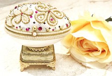 2004 Vintage Pierre Lorren Faberge Egg style Jewelry box Natural Handcarved Egg picture