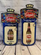 Vtg Schmidt Beer Signs Lot of 2 Foil Over Cardboard Big Mouth Long Neck Bottles  picture