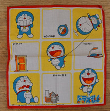 RARE Vtg Doraemon 10.5in x 10in Handkerchief Time Machine Japan picture