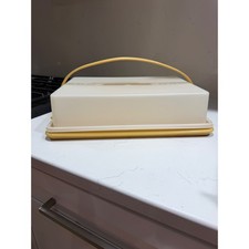 Vintage Tupperware Rectangular Cake Taker Harvest Gold Carrier 622-5 Cream Lid picture