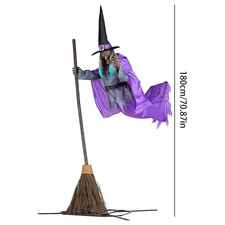 Halloween Flying Witch Decor with Terrifying Sounds and Lights Light-Up LED Scre picture