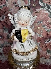 Vtg October Angel Girl Holding A Yellow & Black Halloween Mask Figurine Japan picture