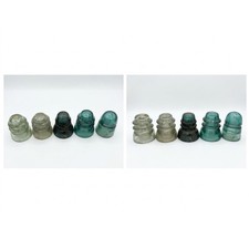 Vintage Glass Insulator Lot 5pc Aqua Teal Clear Industrial Decor Collectible picture