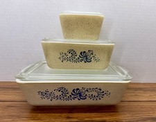 Vintage Pyrex Homestead 501 502 503 Refrigerator Set W/ Lids Speckled Blue picture