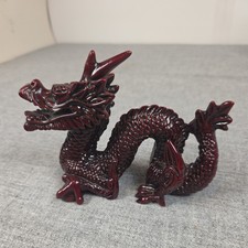Vintage Chinese Feng Shui Dragon Pearl Red Resin Good Luck Wealth 6