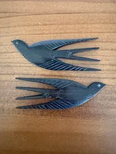 Vintage African Hand carved Bird Hair Combs Set Of Dark Ebony Wood About 4