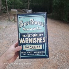 rare gallon Tin Can PRICE POWELL VARNISH CO BAKELITE SPAR VALLEY PARK MISSOURI picture
