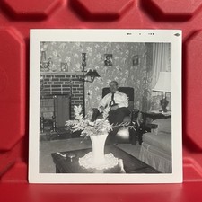 Man Sitting In Living Room 3 1/2 x 3 1/2 Photograph Pre Owned Vintage 1959 picture