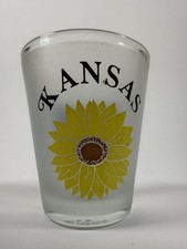 Kansas the Sunflower State Souvenir Shot Glass Frosted Flag Collectible Barware picture
