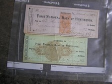 Two 1872 Huntingdon bank cancelled checks Broad Top Coal mining Co. related picture