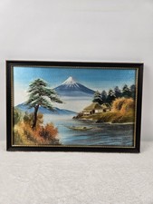 Vintage Japanese Silk Embroidery Of Mount Fuji Hand Stitched Details Framed picture