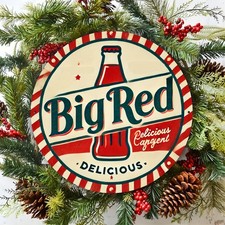 Vintage Big Red Soda Round Aluminum Tin Metal Signs Home Décor 8x8  picture