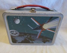 Vintage 1958 Thermos Brand Space Age Astronauts Satellite Lunch Box No Thermos. picture