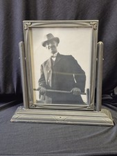 Antique 1930s Art Deco Swing Tilt Picture Frame Silver Gray Wood Original Photo picture