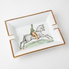 Hermes Vintage Porcelain Horse Rider Equestrian Ashtray Gold Trim Tray picture