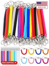 Fiada 50/100 Pcs Retractable Spring Coil Keychain Bulk,Colorful,50 Pcs picture