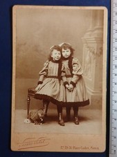 Cabinet portrait children sister binoculars? Pierre Petit 19th century photo old dress picture