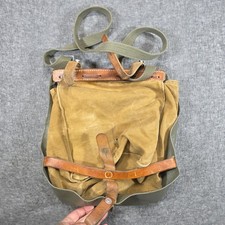 Vintage Swiss Military Bread Bag Messenger Green Canvas Vinyl Leather Straps 70s picture