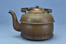 Antique COPPER TEA KETTLE GOOSENECK with WOOD COOKING STOVE BOTTOM HTF #04538 picture