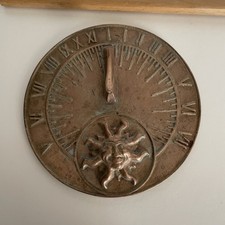 Vintage Brass Sundial Sun Face Roman Numeral Garden Decor Patina 7 7/8 INCH picture