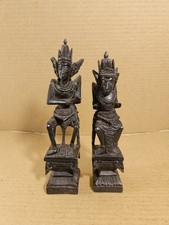 Vintage Balinese Hand Carved Wood Rama Sita Dancers Statues Indonesia Pair 7.5