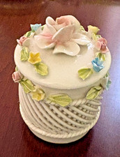 Vintage Italian Capodimonte  Woven Lattice Trinket Box With a floral Lid picture