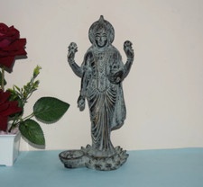 Lakshmi Goddess Statue Holding Flower Brass Religious Devi Murti Idol Dec RD301 picture