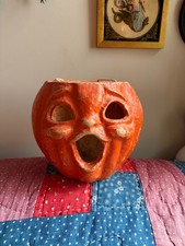 Antique Vintage Papier Mache Jack-O-Lantern Pumpkin Halloween Choir Boy picture