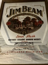 Rare Vintage JIM BEAM Framed Mirror - Advertising Decor Sour Mash 13” X 9” picture