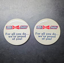 Bud Light Budweiser Bud Dry Advertising Pinback Buttons Lot of 2 