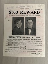 Antique 1910s WANTED POSTER Reward Poster Wanted ST. LOUIS MISSOURI Police picture