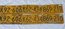 Vintage 1954-1958 Wisconsin License Plates 3 Pair Yellow Tabbed Dairyland Garage picture