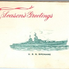 c1940s USS Spokane Seasons Greetings Navy Sailor Christmas Card Military 1J picture