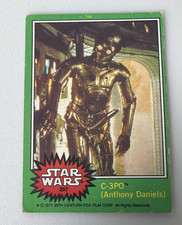 1977 C-3PO TOPPS Vintage Star Wars Golden Rod Error Green Trading Card #207 picture