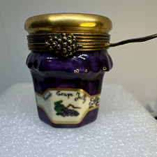  Limoges Trinket Box Vintage Grape Jelly Jar with Spoon  on Lid   picture