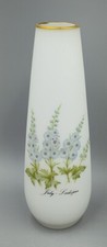 Vintage July Larkspur Flowers White Vase Gold Trim Made in Japan picture