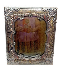 Vintage Bronze Art Nouveau Picture Frame Ornate Sun Face Celestial Floral picture