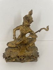 Antique Thai Bronze Kinnaree Apsara Musician Statue Playing Lute Phin Figurine picture