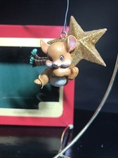 CARLTON CHRISTMAS ORNAMENT: SWINGING ON A STAR :MOUSE  Gold STAR NEW Heirloom picture